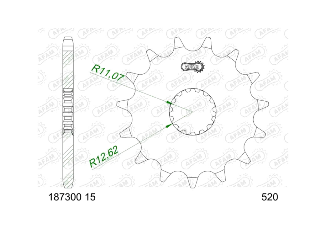 piñón de acero estándar 187300 - paso 520