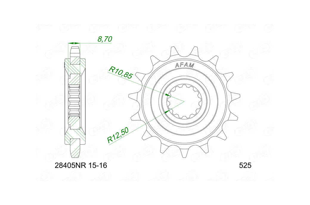 piñón de acero con goma anti-ruido 28405nr-525