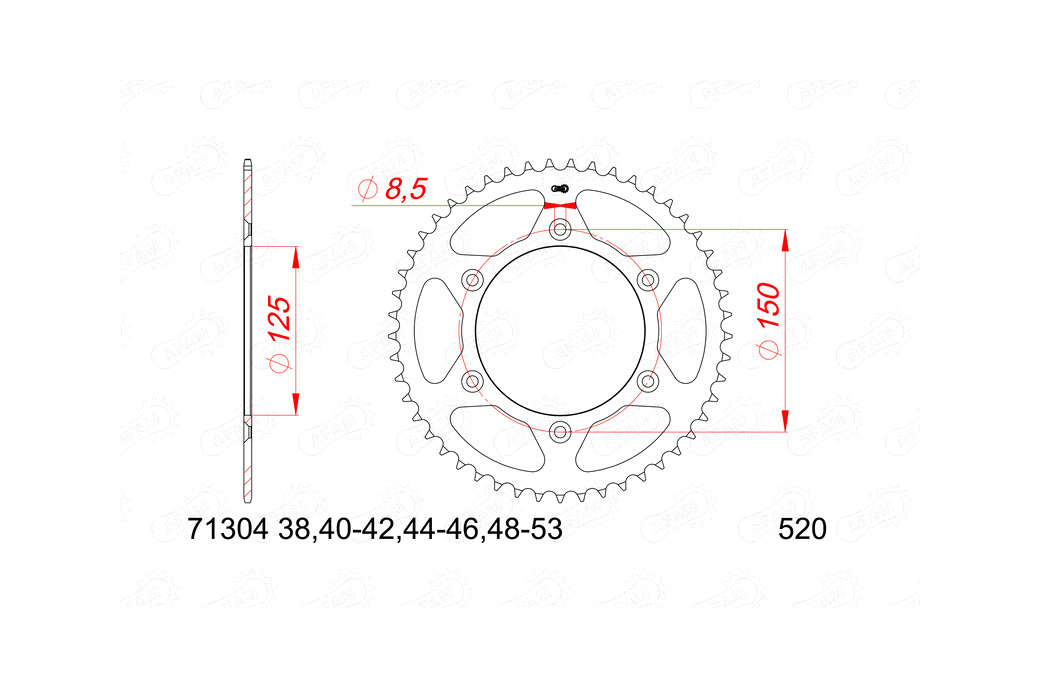 piñón de acero con goma anti-ruido 73303nr-520