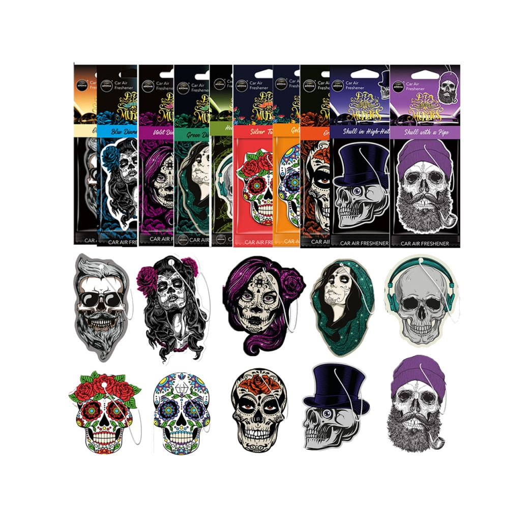 ambientador de celulosa con diseño día de los muertos