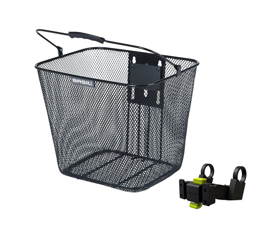 cesta delantera para bicicleta con placa y soporte de manillar acero bilbao a(26x22x28 cm) klickfix