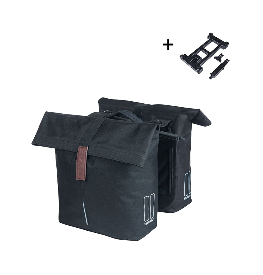 alforjas traseras para bicicleta con placa poliéster reflectante city 28-32l (30x12x33 cm) mik 2.0