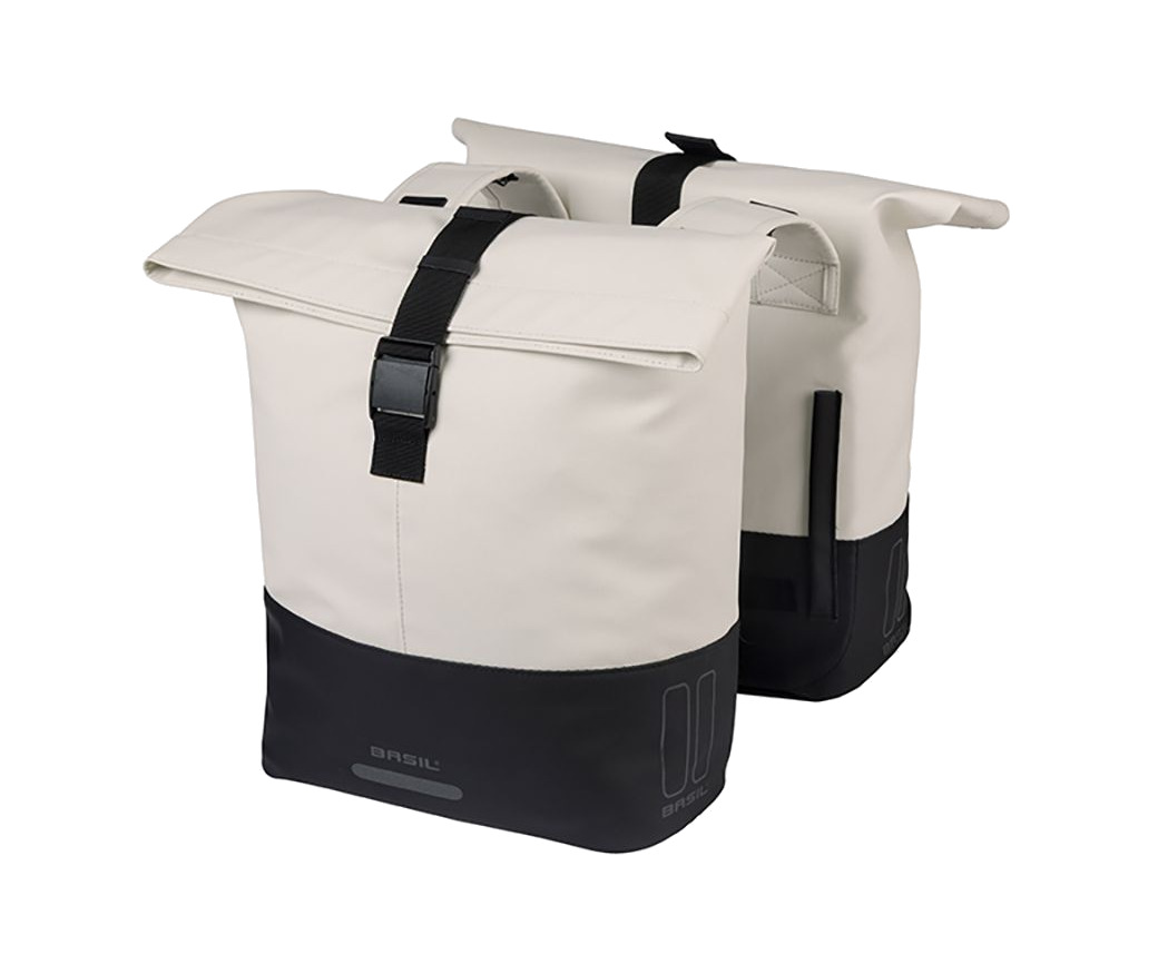 alforjas traseras sistema puente pet/cuero blanco roto/negro cove universal bridge system 28-32l (29x14.5x36 cm)