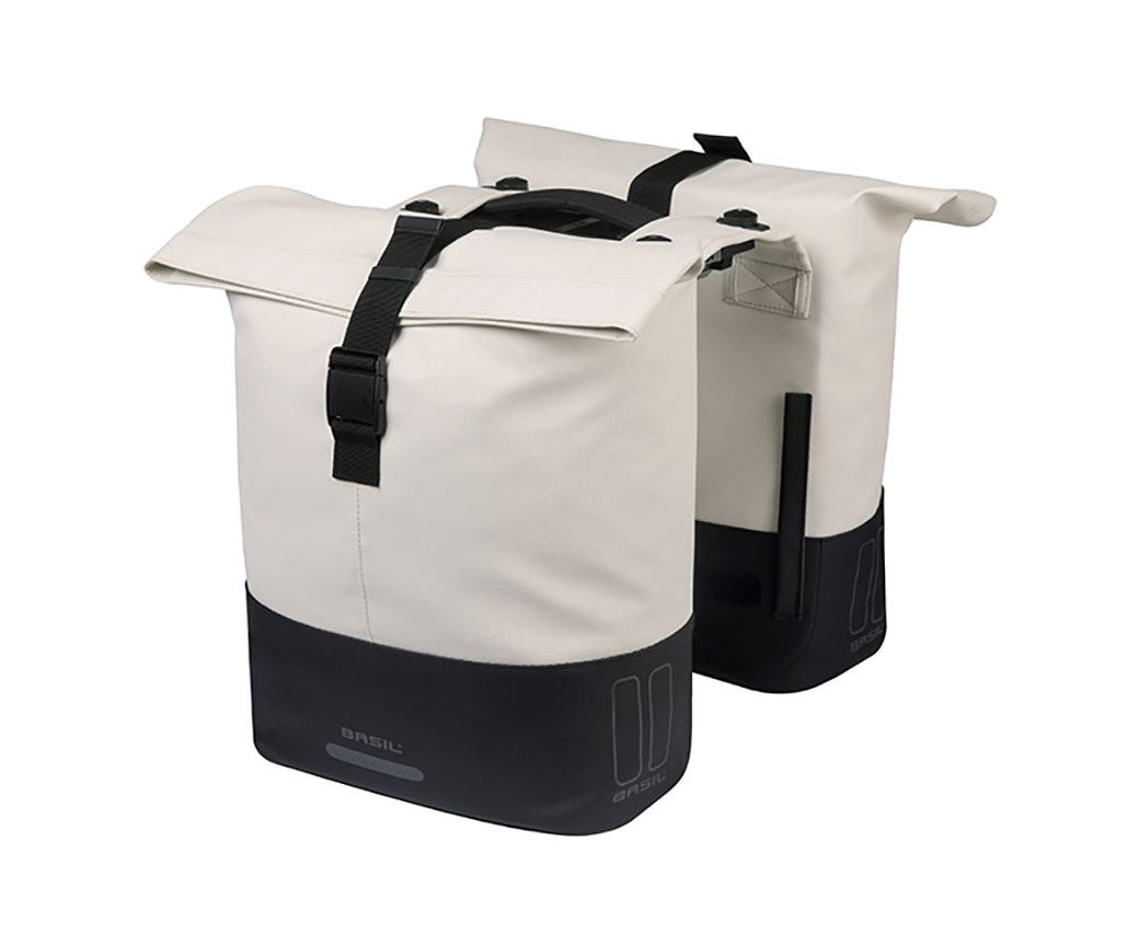 alforjas traseras con placa compatible pet/cuero blanco roto/negro mik 2.0 28-32l (29x14.5x36 cm)