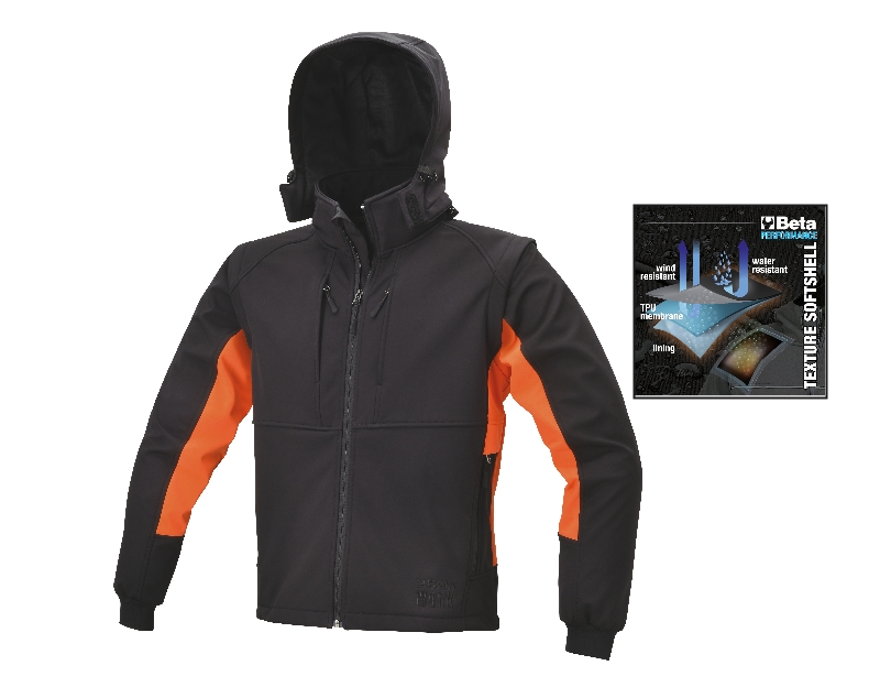abrigo softshell con capucha y mangas separables