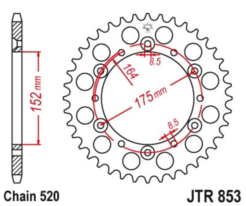 JT SPROCKETS Corona a piastra di trasmissione in acciaio 38 853 - Afbeelding 1 van 1