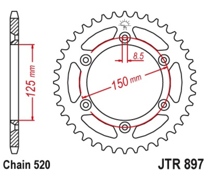JT SPROCKETS Corona plato trasmision de acero autolimpiable 48 897 520 - 第 1/1 張圖片