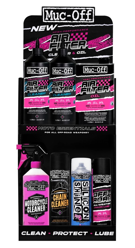expositor para productos de limpieza de moto