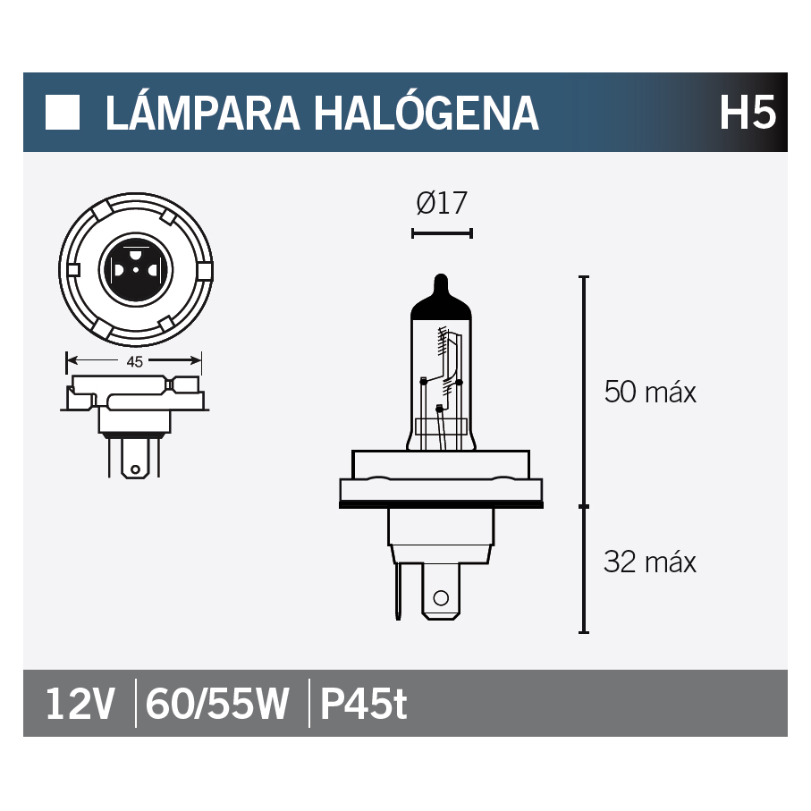 bombilla halógena h5 de 12v - 60/55w