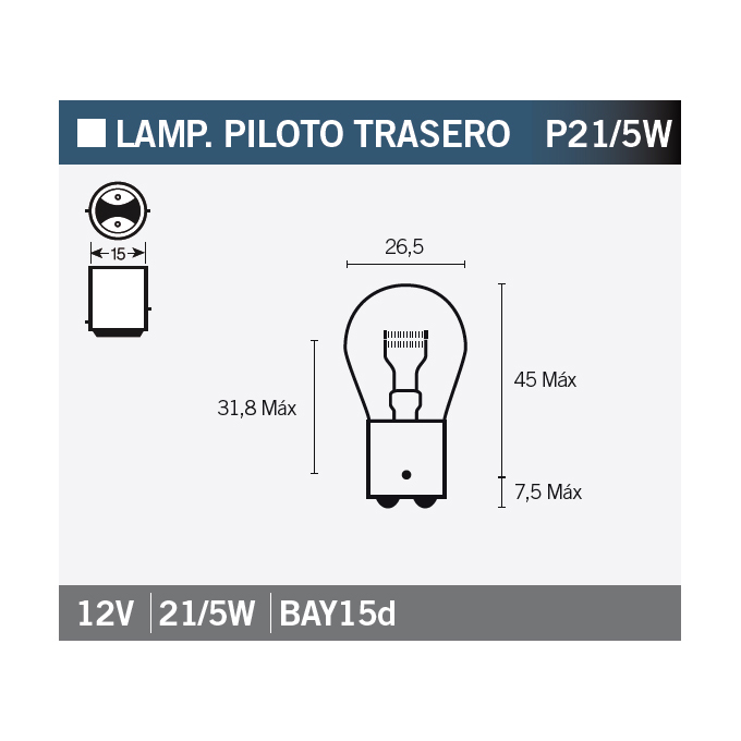 TECNIUM Lampadina 12V21/5W tipo S25 con attacco BAY15D per moto, quad o scooter - Afbeelding 1 van 1