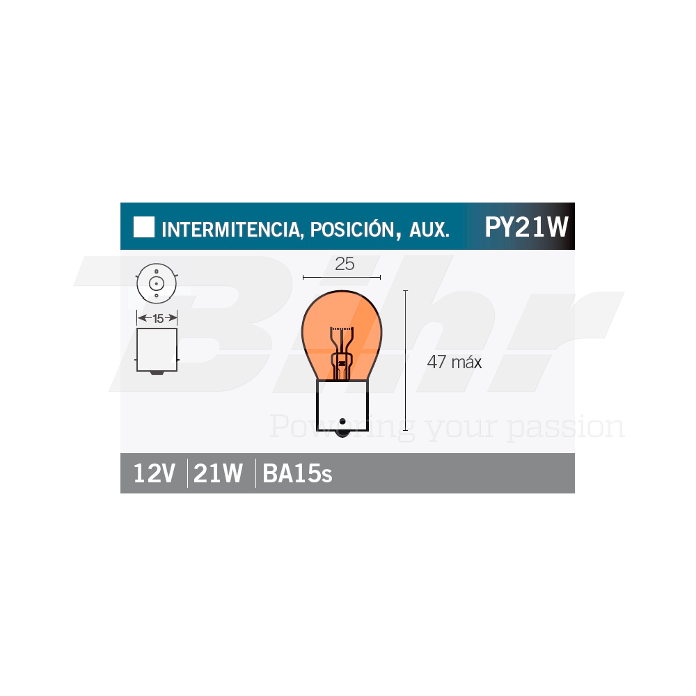 lámpara bombilla ambar 12v21w homologada ce para motocicletas y vehículos