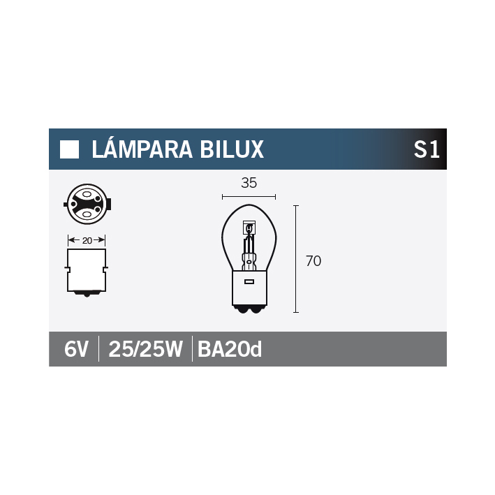 lámpara bombilla 6v25/25w para moto