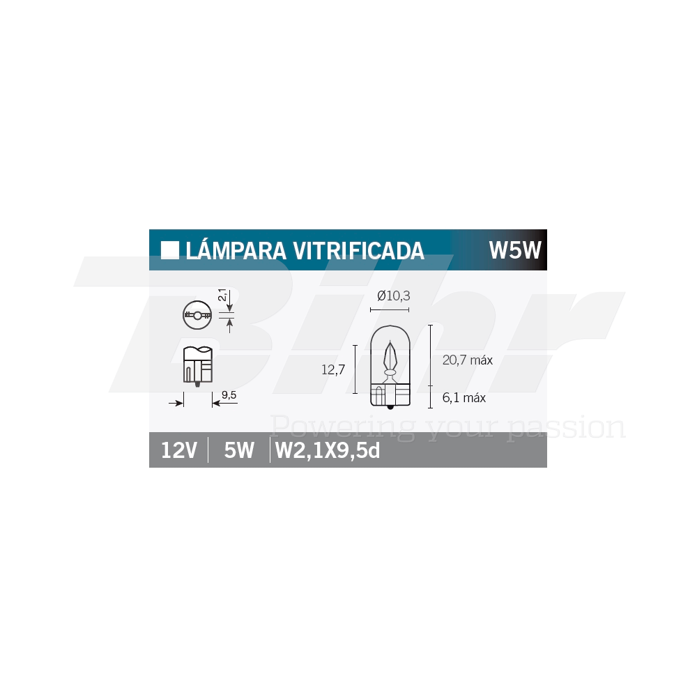 lámpara bombilla 12v5w w5w homologada ce - caja de cartón de 10 unidades