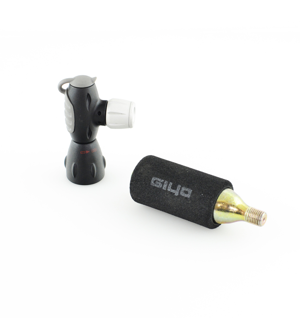 kit inflador + cartucho bombona co2 16gr válvula presta & schrader tapón antipol