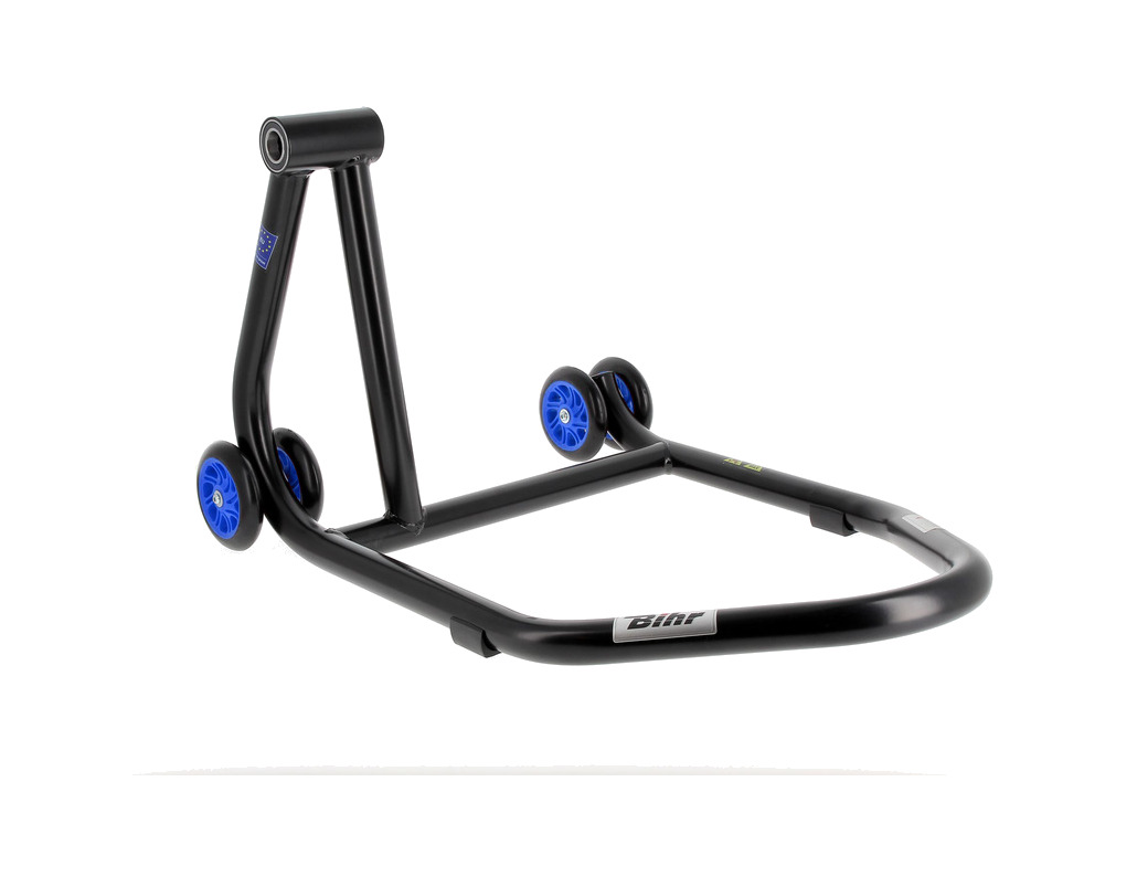 caballete monobrazo izquierdo ruedas azules home track rear stand
