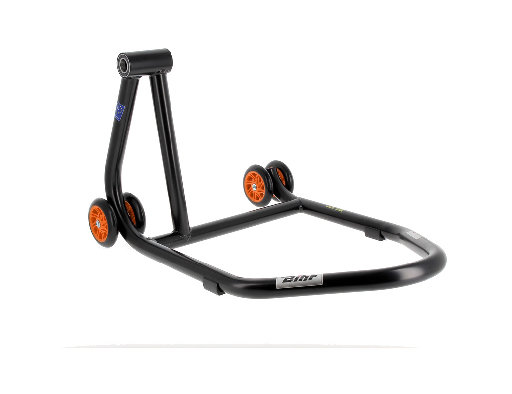 caballete monobrazo izquierdo ruedas naranjas home track rear stand