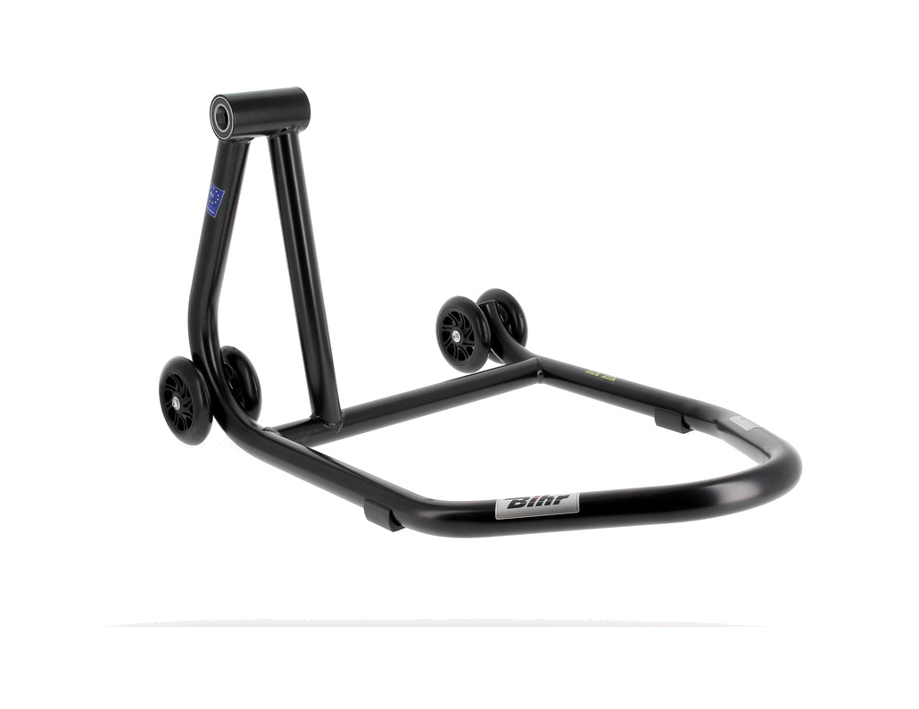 caballete monobrazo izquierdo ruedas negras home track rear stand