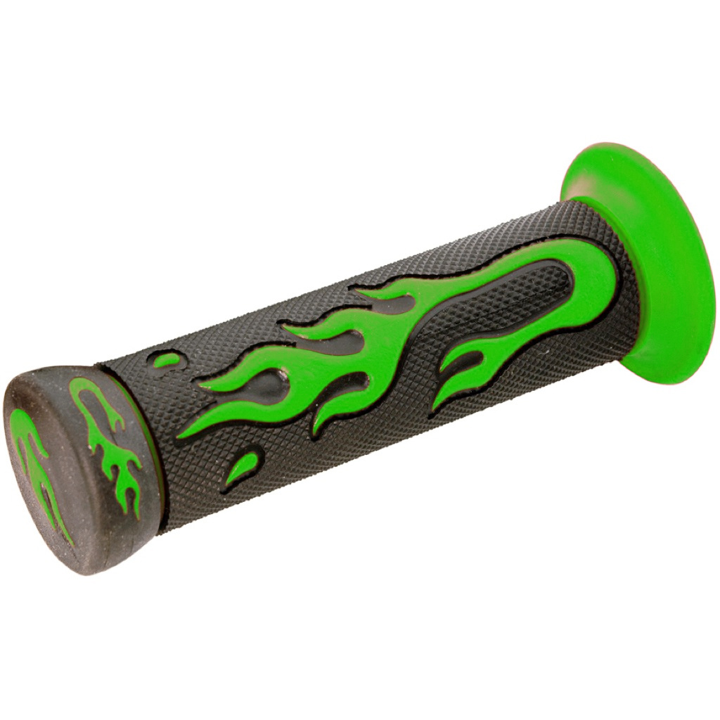 puños de moto de goma negros y verdes con diseño de llama para manillar de 22mm