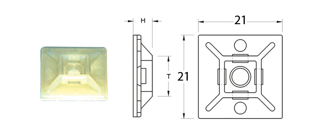 base adhesiva para bridas de nylon 21 x 21 mm