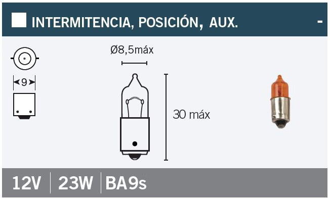 lámpara bombilla naranja bayoneta 9mm 12vx21w