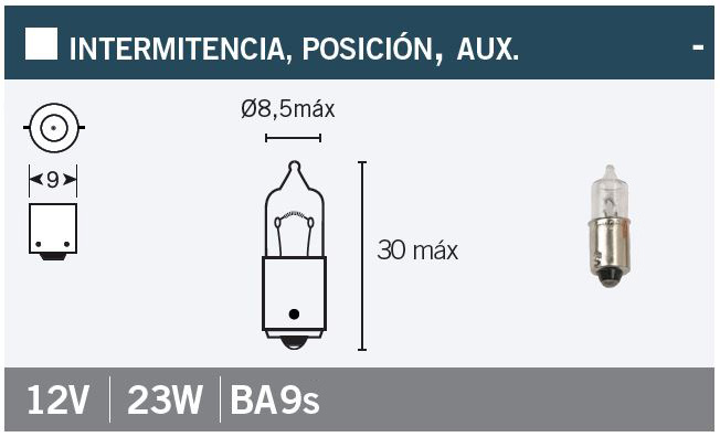 lámpara bombilla blanca bayoneta 9mm 12vx21w