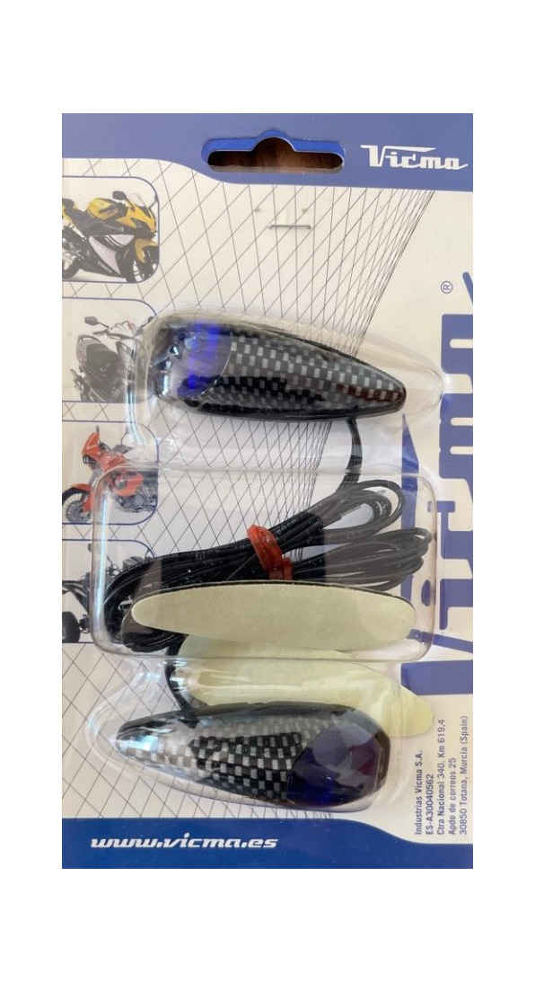 juego intermitentes universales para moto - modelo lágrima en carbono y azul