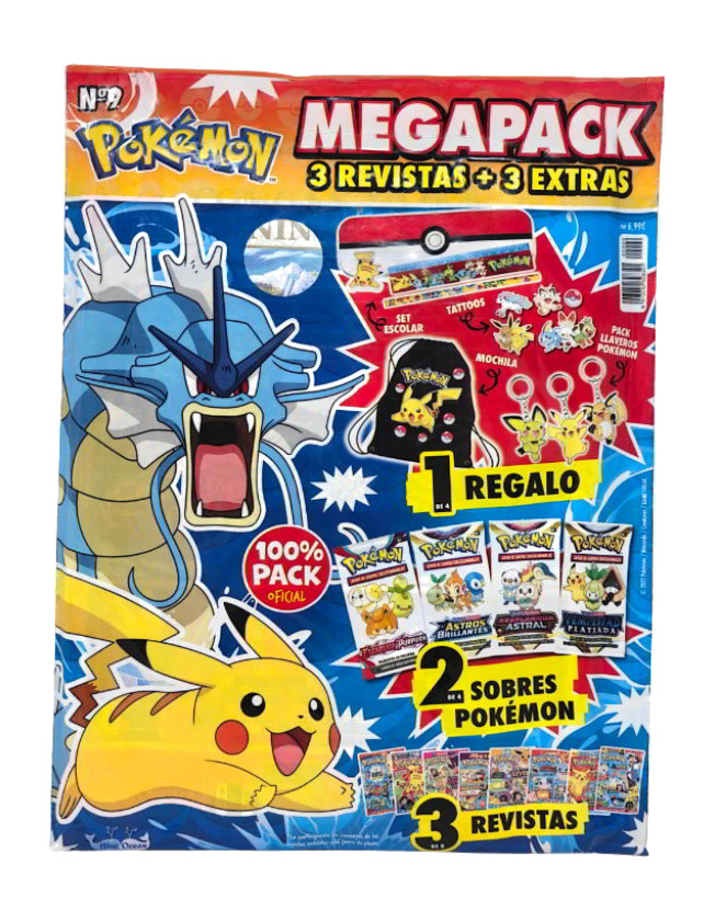 pack de 3 revistas con regalo y 2 sobres de cartas coleccionables pokemon-megapack 9
