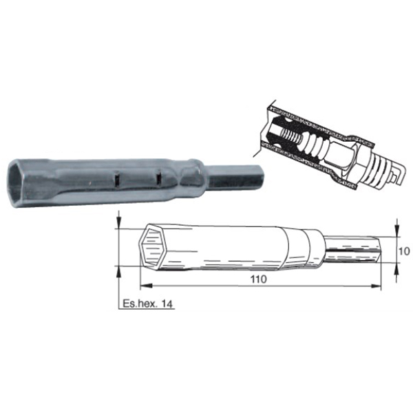 llave de bujía con extractor de pipa de silicona hex 14