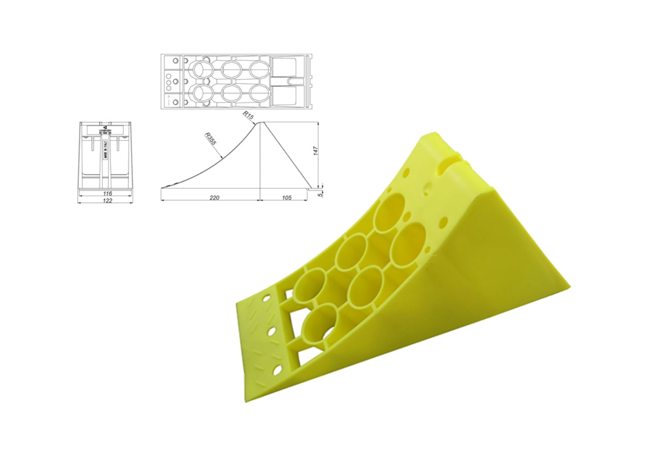 calzo rueda con inserto metálico 335x122x147 din 76051