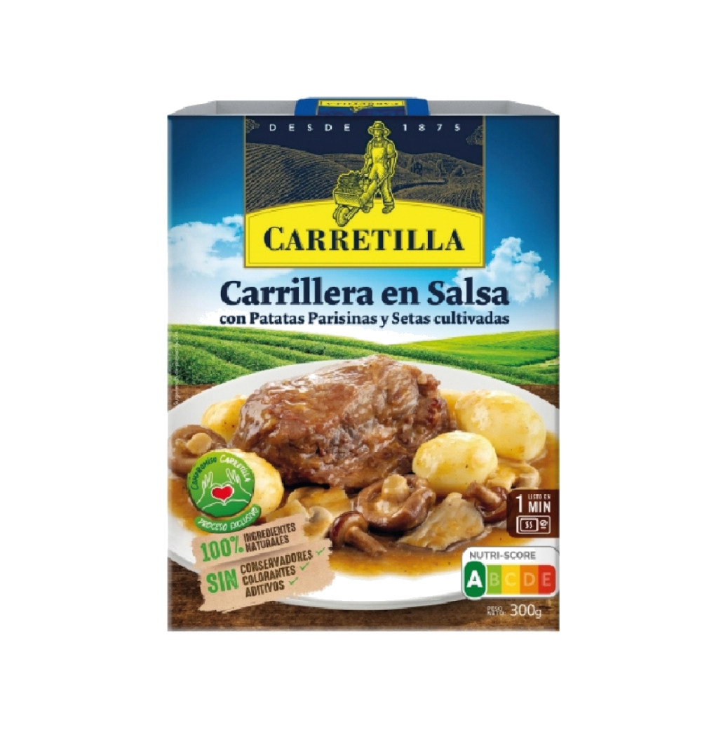 plato de carrilleras en salsa con patatas a la parisina y setas