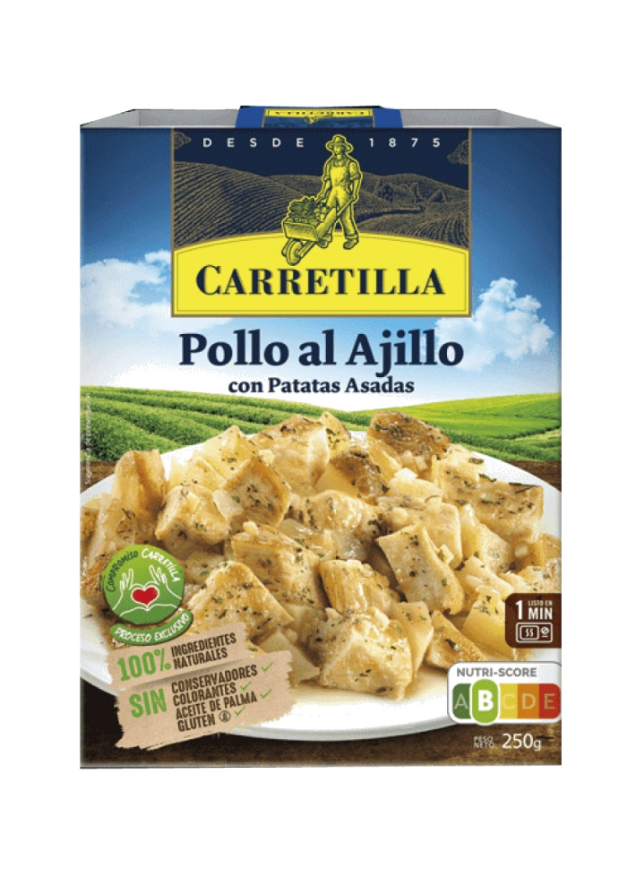 plato pollo al ajillo con patatas asadas