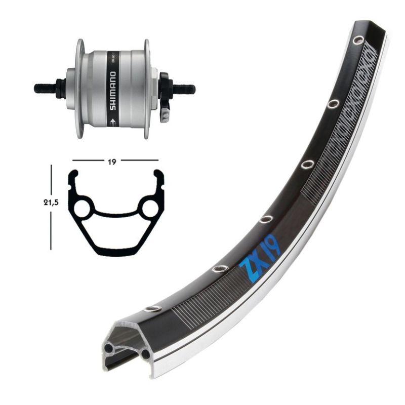 rueda delantera 36 agujeros eje macizo buje dinamo 26" zx19 shimano dh3n30 (19-559)