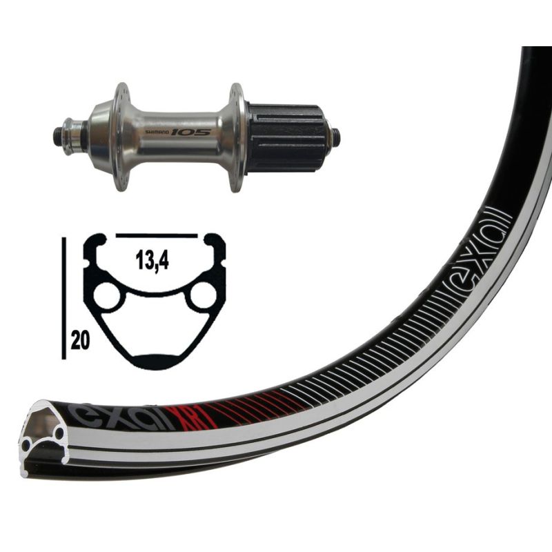 rueda trasera 36 agujeros 700c winora xr-1 shimano 105 qr 130 mm 10/11v (622-13)