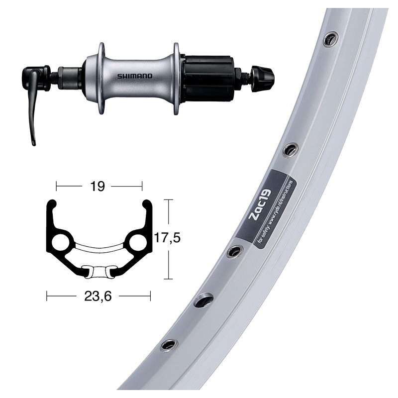 rueda trasera aluminio  winora ryde zac 19 28x1.75 36 shimano acera t3000 8v