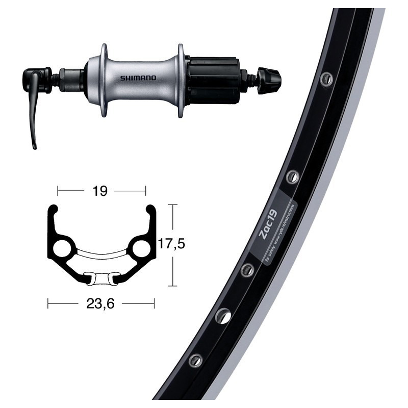 rueda trasera aluminio  winora ryde zac 19 28x1.75 36 shimano acera t3000 8v