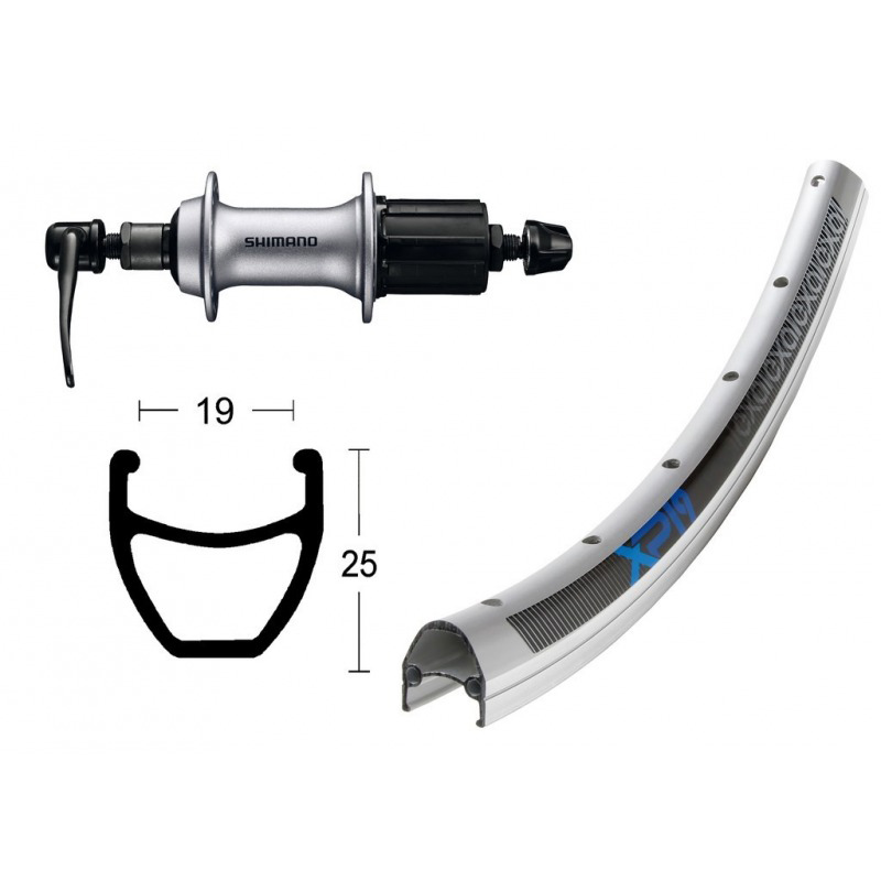 rueda trasera aluminio con cierre rapido  winora exal xp-19 28x1.75 36 shimano acera t3000 8v plata