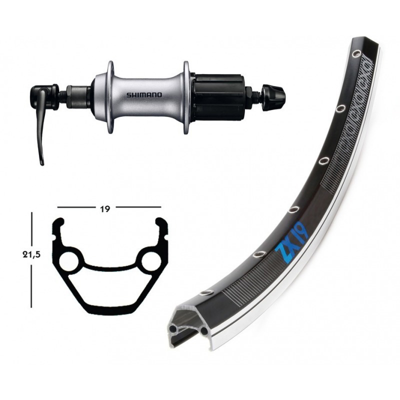 rueda trasera aluminio con cierre rapido  winora exal zx 19 26x1.75 36 aguj. shimano acera t3000 8v neg/plat