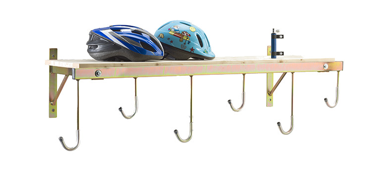 soporte expositor de pared 6 bicicletas con estanteria  126 cm x 360 mm