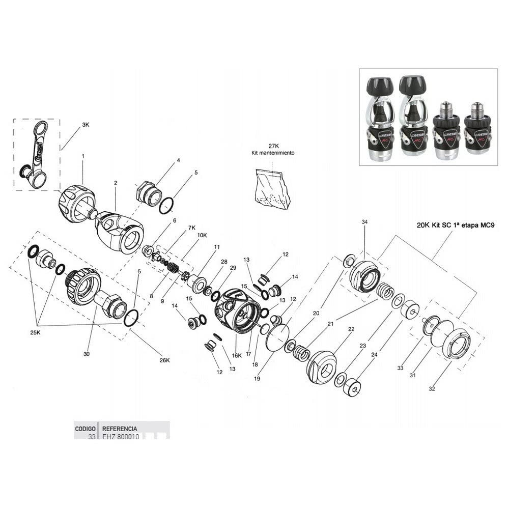 kit de percutor de recambio para regulador de buceo mc9sc-t10sc