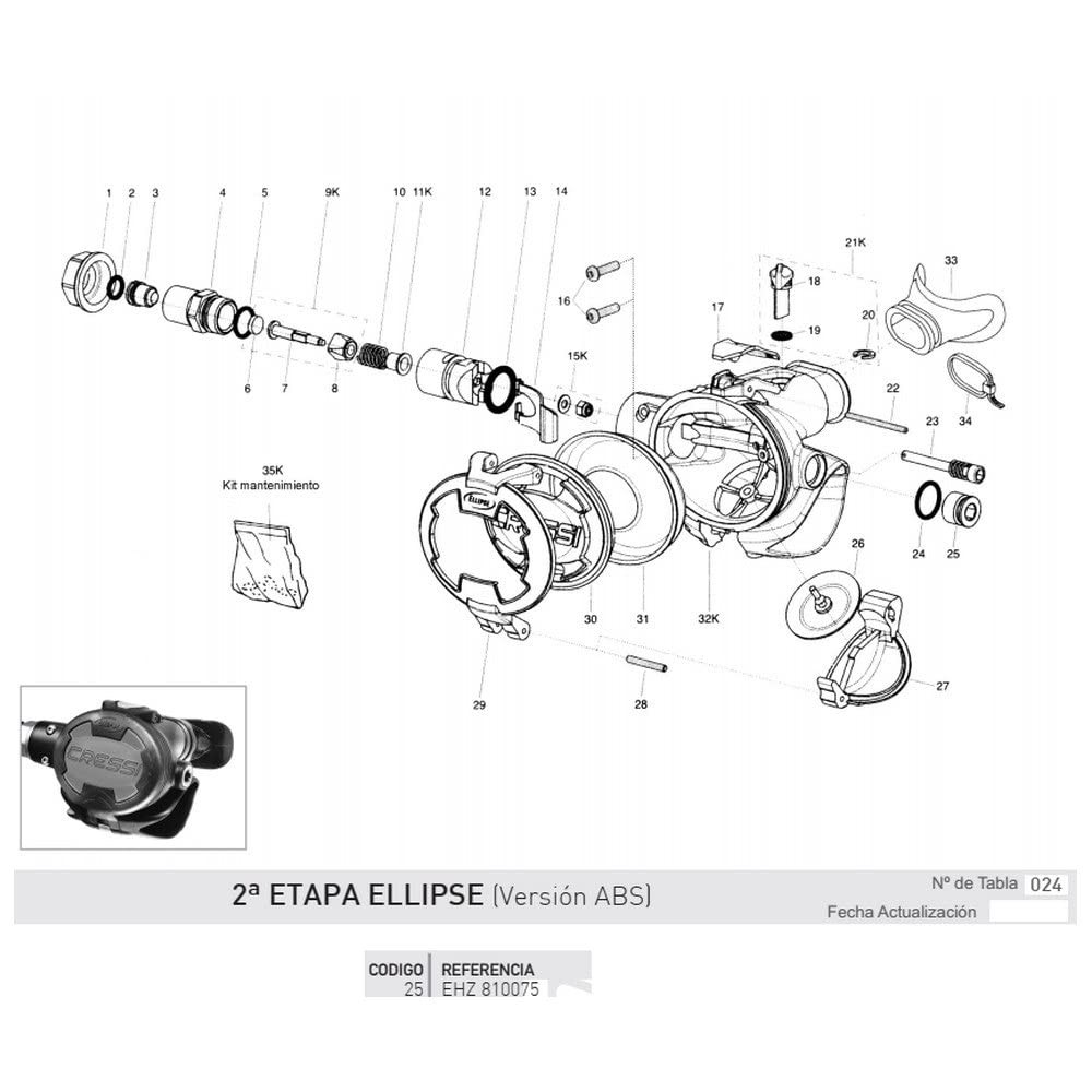 tapón lateral de recambio para regulador de buceo ellipse