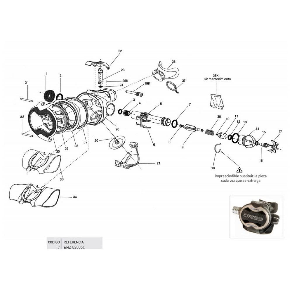 tórica de ánima y de tapón de recambio para regulador de buceo ellipse balanced-master / xs compact-compact pro