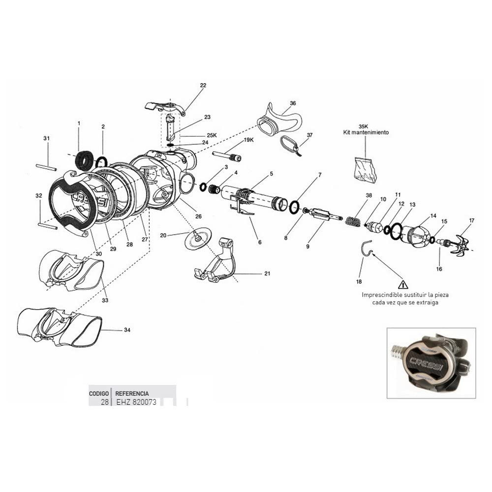 corona de fijación de membrana de 2ª etapa de recambio para regulador de buceo ellipse balanced-master