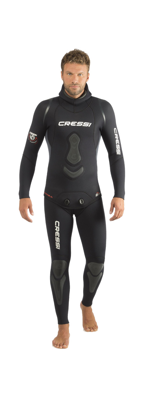 traje húmedo de buceo apnea de cressi, espalda y brazos sin costuras, blacklite© y tatex©, 7mm de grosor, para hombre