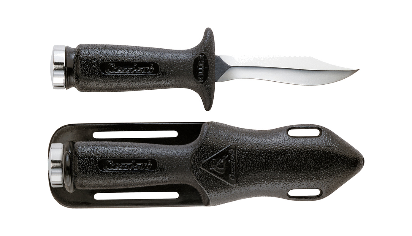 cuchillo de buceo killer de cressi, formato estilete pequeño con gran resistencia y agarre