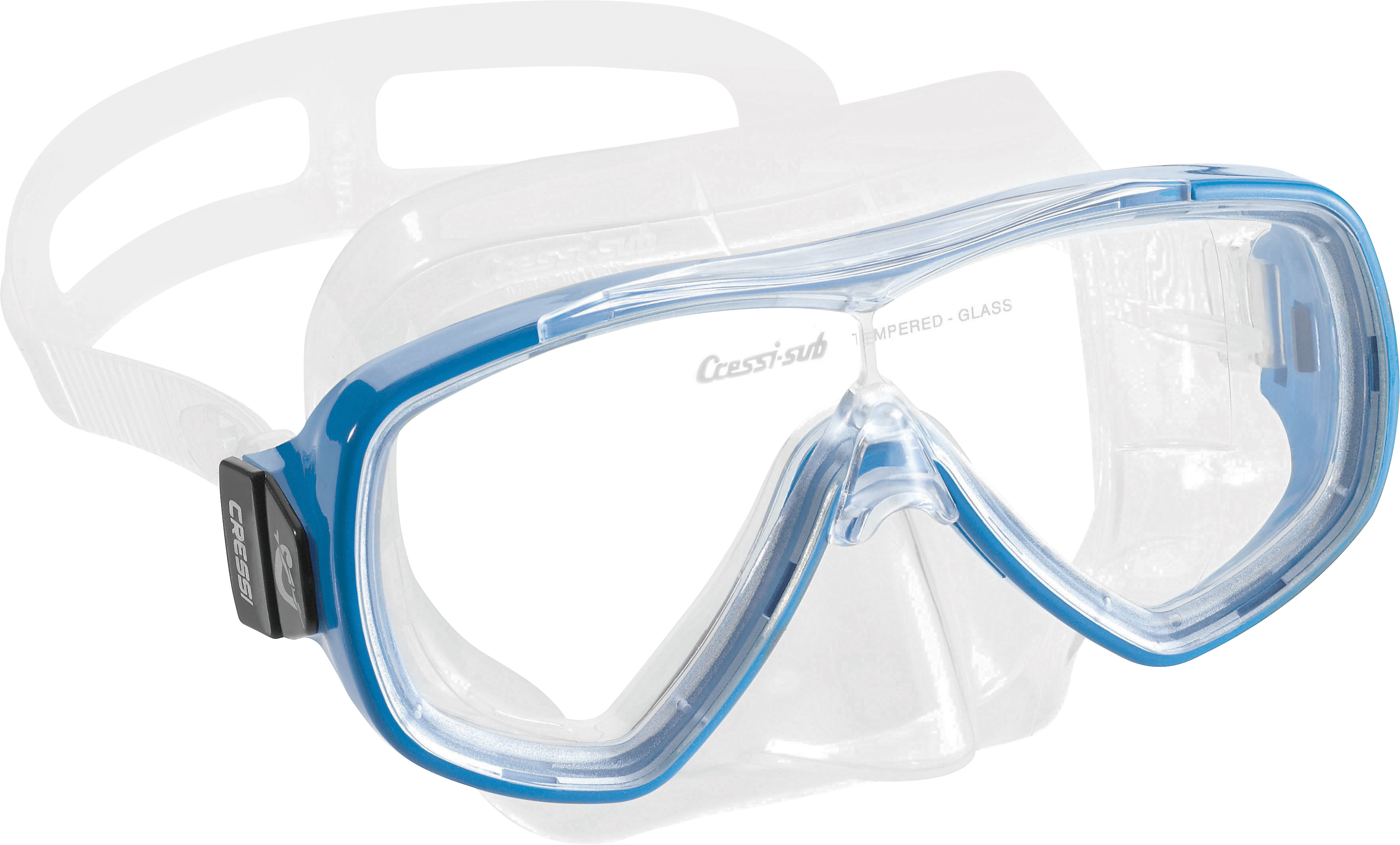máscara de buceo y snorkeling onda de silicona transparente | diseño armonioso y visibilidad ampliada | ajuste hermético en fisonomías medias y amplias | cressi