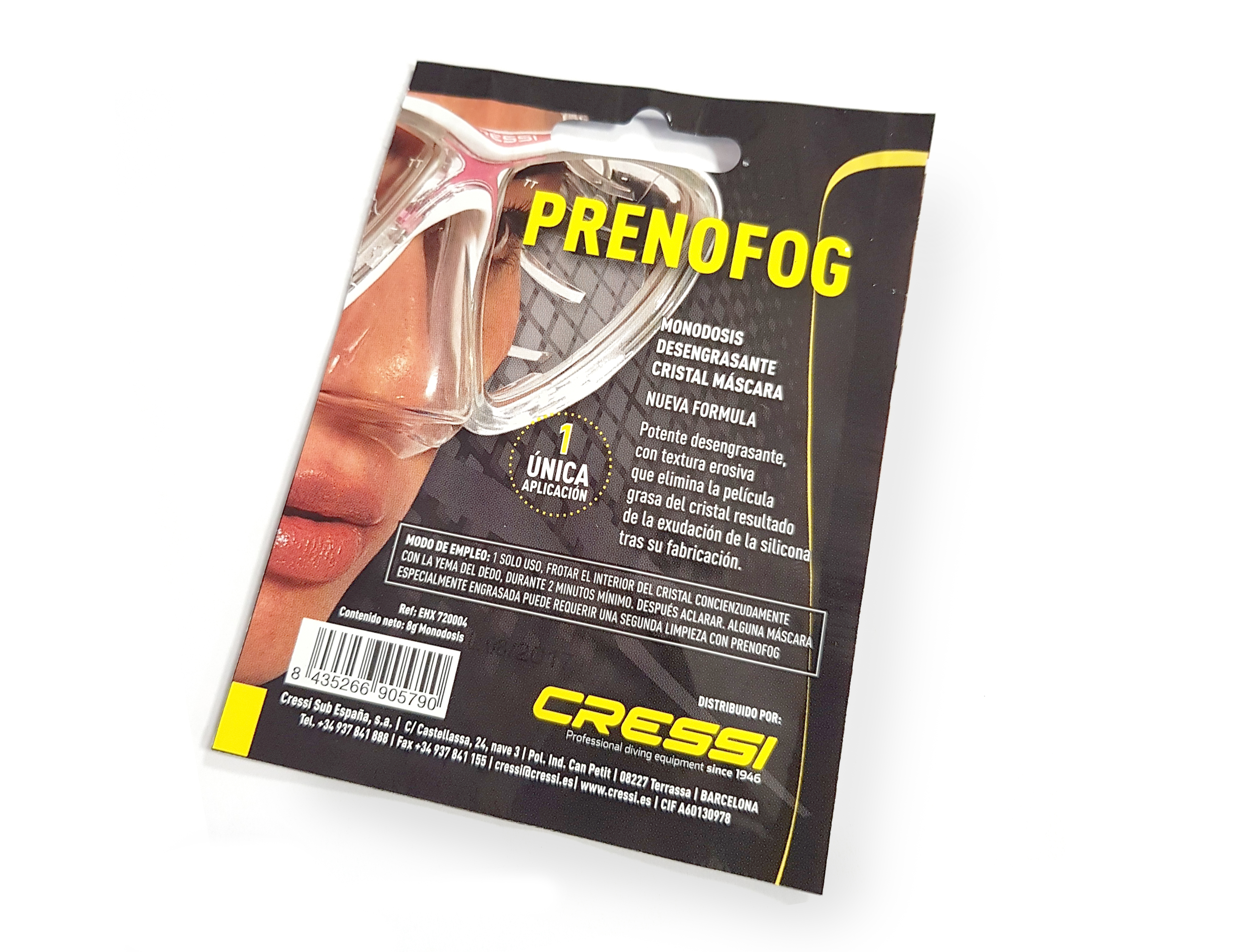 monodosis desengrasante prenofog para cristales de máscaras de buceo | solución eficaz y segura para eliminar la película grasa