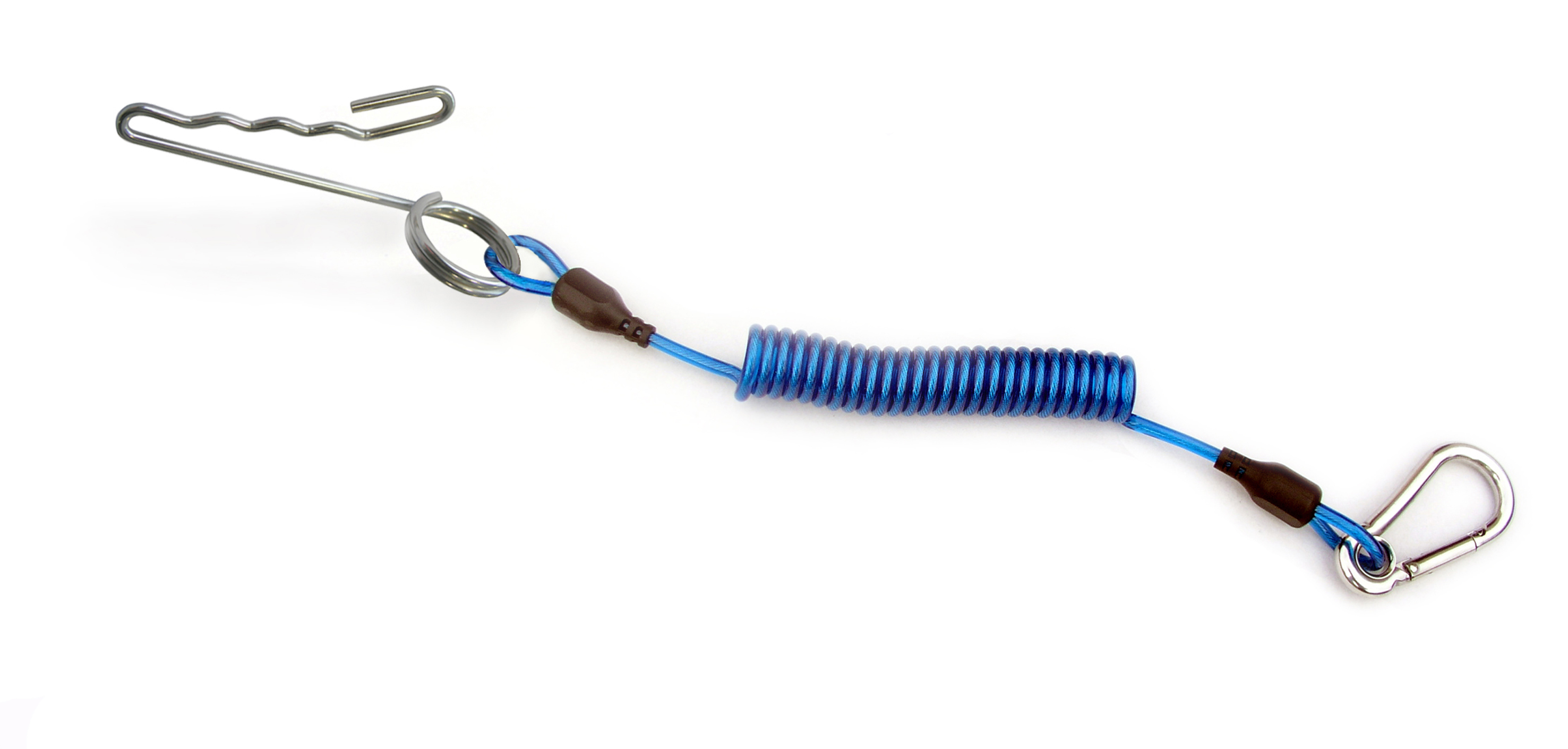accesorio de buceo extensor con ánima de acero inoxidable con mosquetón y pinza de fijación a cabo de fondeo