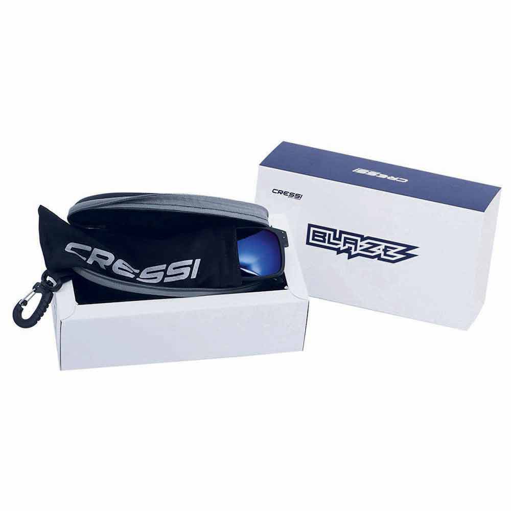 Cressi Blaze Sunglasses with HTC Polarized and Water Repellent Lenses, Unisex Adult, Matte Black/Blue Mirrored Lenses