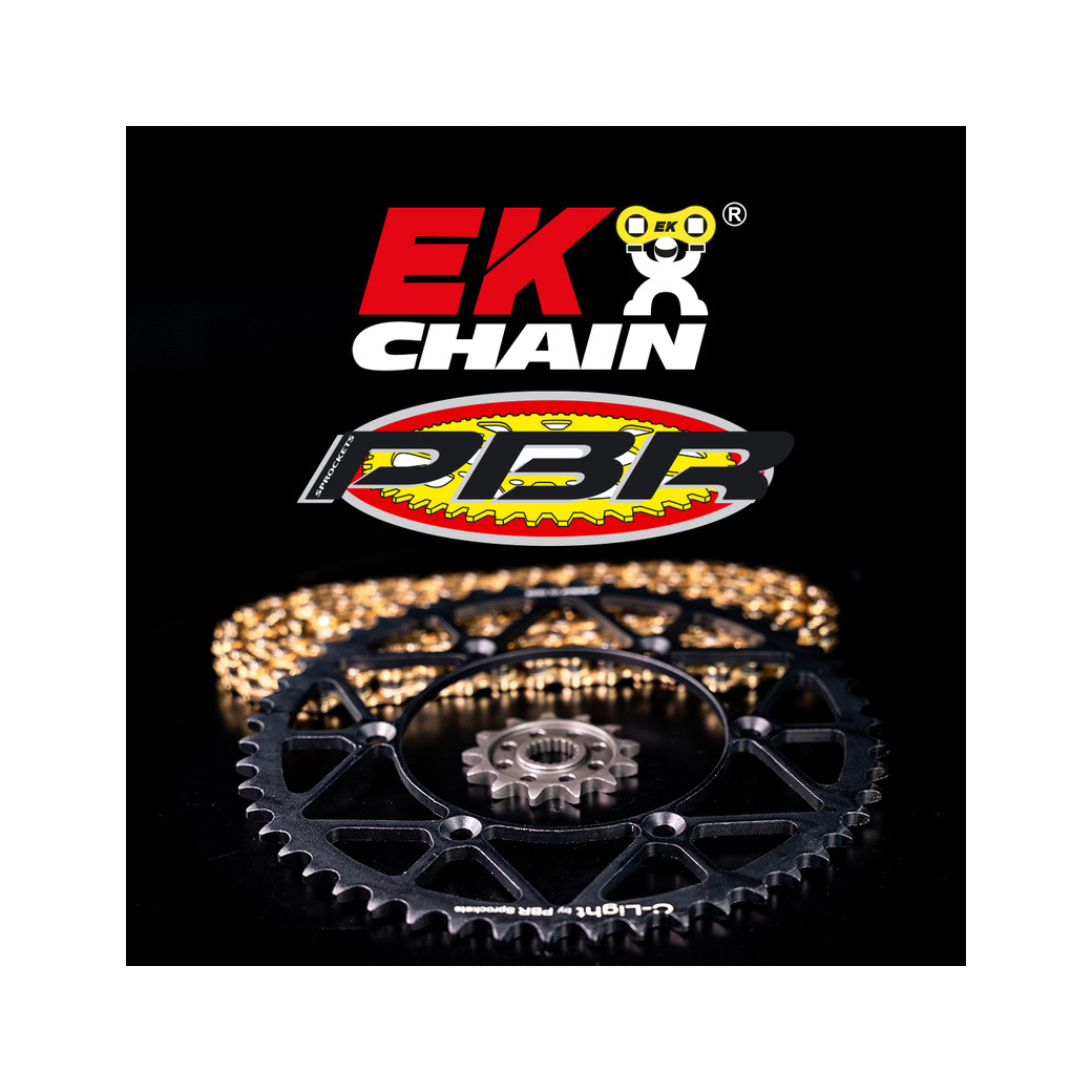 kit de transmisión con cadena, piñón y corona ultraligero para moto ek/pbr 520m3 13/49