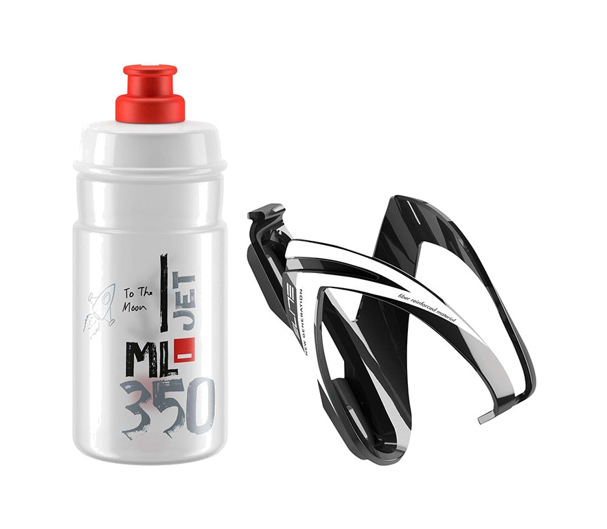 kit de portabidón y bidón ceo negro brillo/blanco/bidon jet transparente/rojo 350 ml
